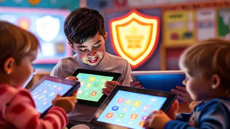 Niños seguros aprenden con tablets