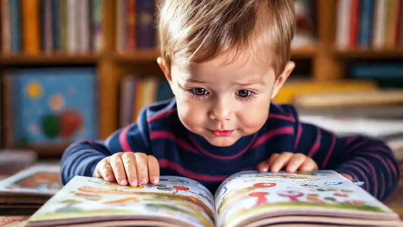 Un niño explora libros coloridos y alegres
