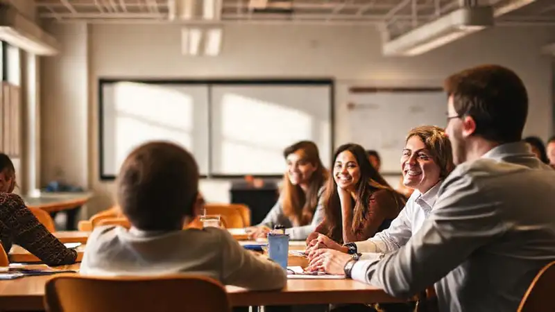 Reunión educativa cálida y colaborativa