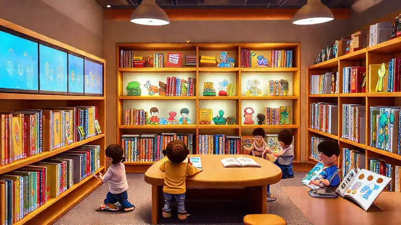 Una biblioteca digital infantil alegre y colorida