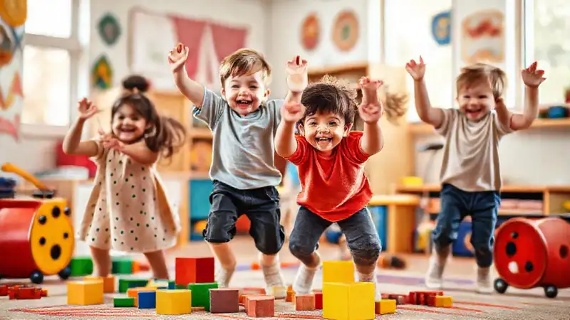 Niños felices juegan en clase