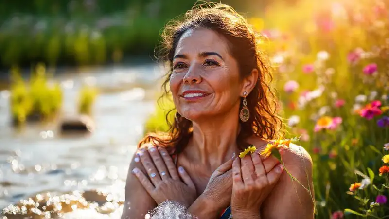 Una mujer resiliente irradia esperanza y serenidad