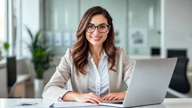 Una profesional moderna transmite confianza digitalmente
