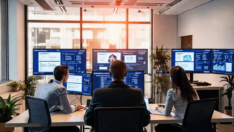 Oficina moderna: trabajo remoto digitalmente y conectado