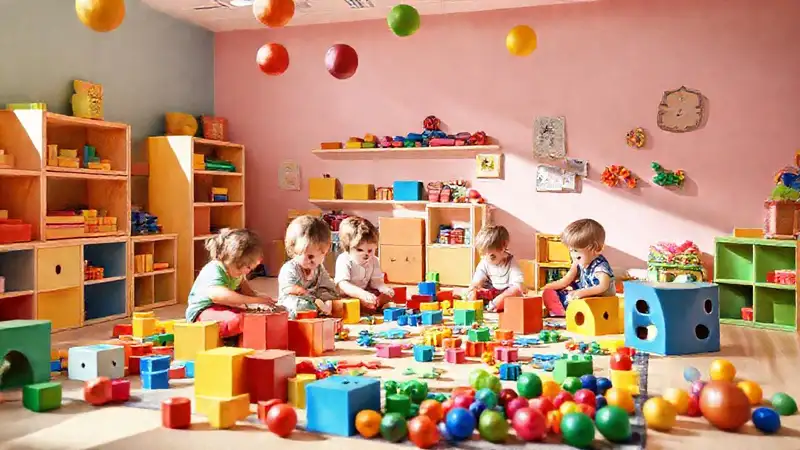 Niños juguetones en un espacio colorido