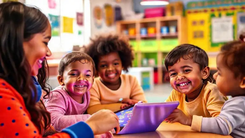 Aprendizaje online en un aula alegre