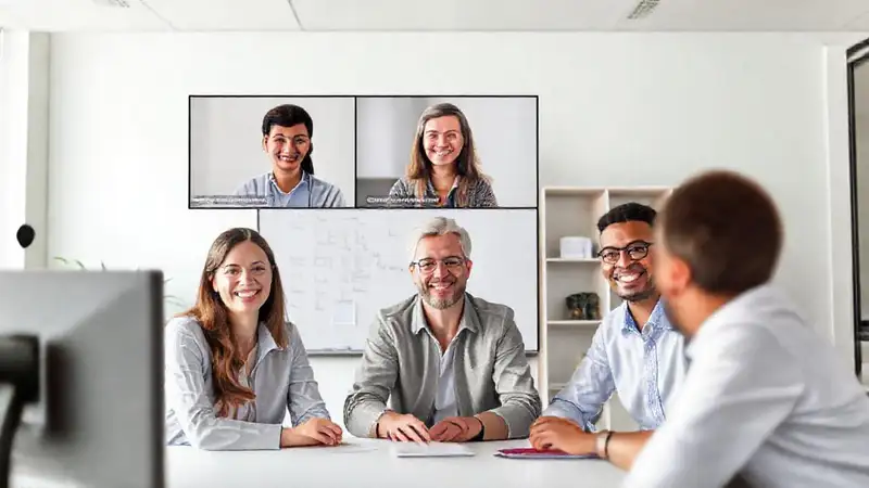 Educadores colaboran en videollamada profesional