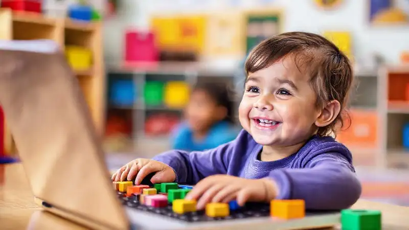 Niños felices aprenden digitalmente en línea