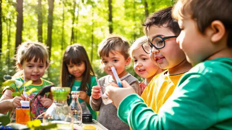 Niños exploran la naturaleza con curiosidad