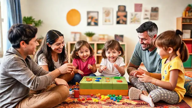 Familia feliz aprende y crece juntos