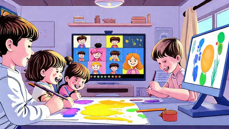 Niños pintan juntos en línea