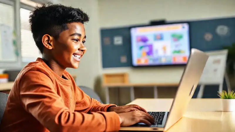 Un estudiante sonríe en aula virtual