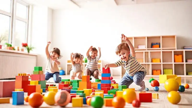 Niños activos construyen y juegan