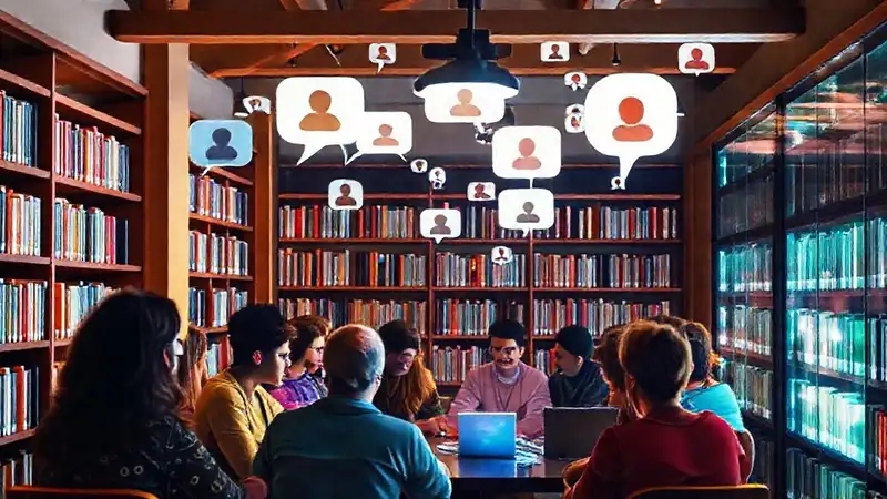 Una biblioteca digital acogedora y vibrante