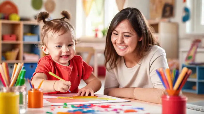 Un niño pinta feliz en casa