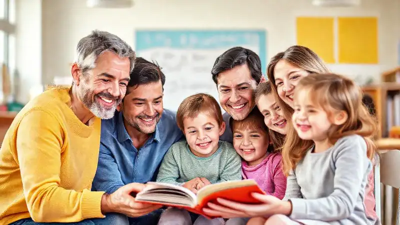 Familia feliz aprende en armonía