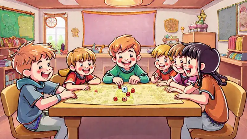 Niños juegan RPG en aula alegre