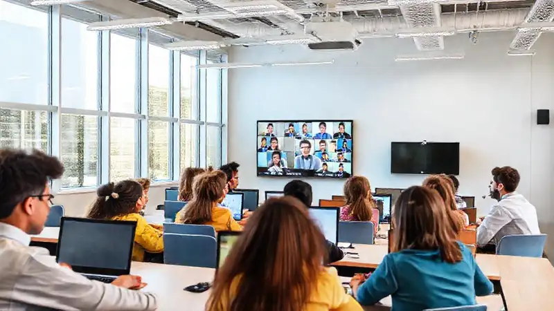 Aula moderna: aprendizaje digital colaborativo y vibrante