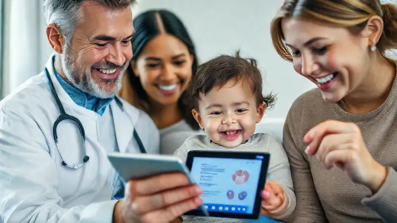 Familia feliz en una escena digital