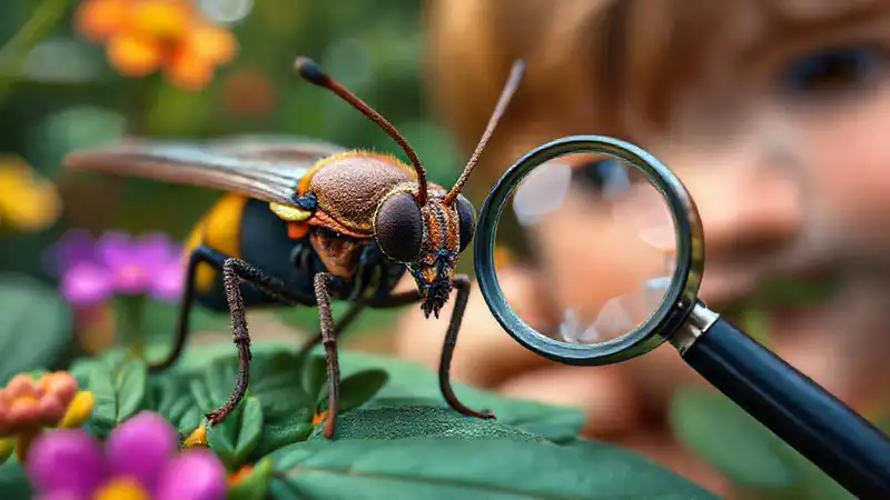 Insecto cercano en jardín ilustra curiosidad