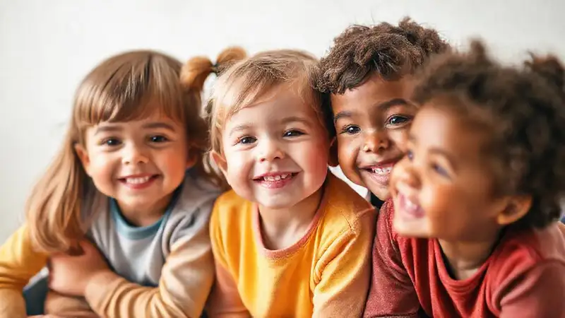 Niños felices aprenden con colores cálidos