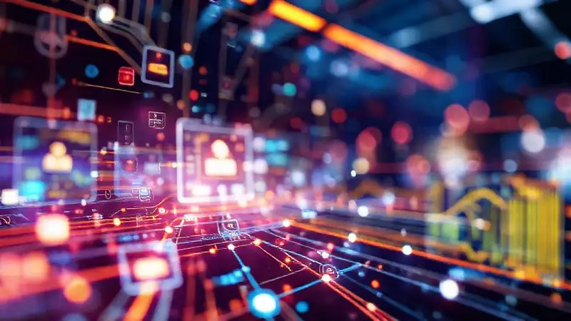 Interfaz digital futurista y vibrante
