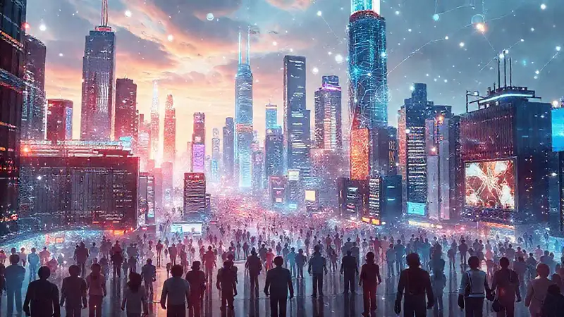 Ciudad futurista tecnológica y vibrante