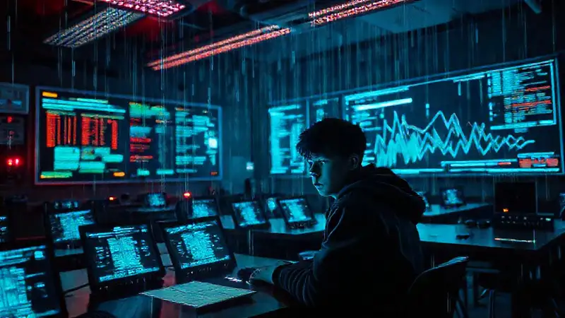Un estudiante ansioso en un aula digital