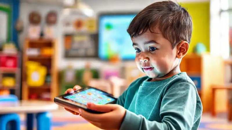 Niño aprende con tablet digital