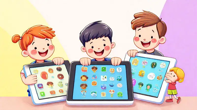 Niños animados aprenden en tabletas coloridas