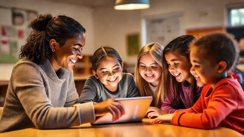 Estudiantes aprenden felices en un aula cálida