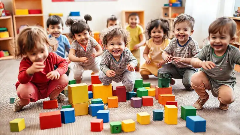Niños felices juegan en un espacio cálido