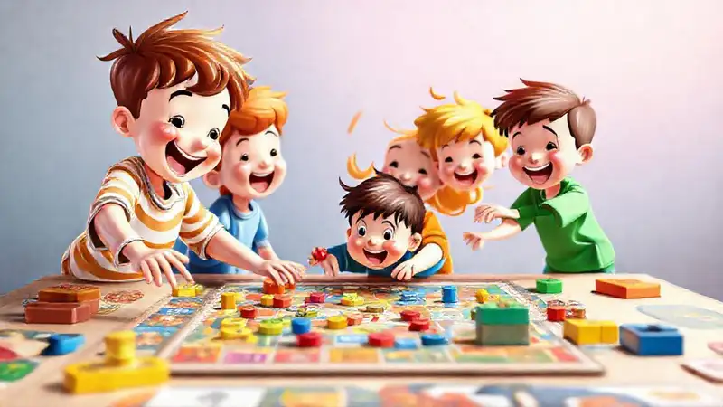 Niños felices juegan juegos coloridos