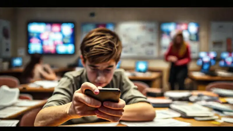 Un estudiante frustrado enfrenta distracciones digitales