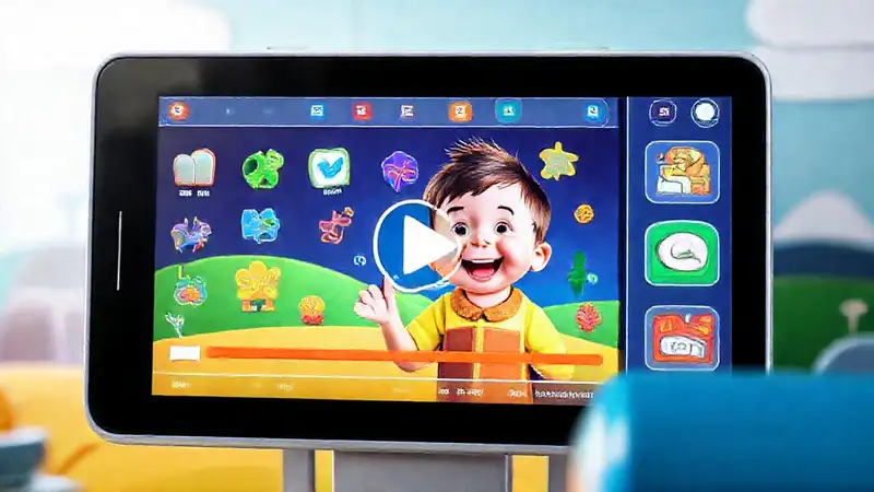 Un niño aprende en un entorno digital brillante