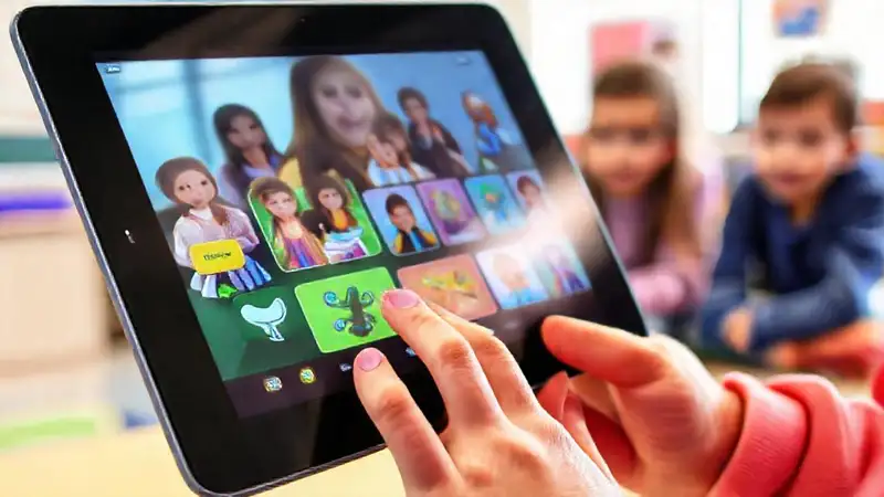 Estudiantes aprenden en tablet digitalmente