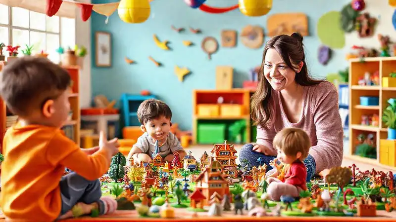 Niños juegan en un espacio alegre