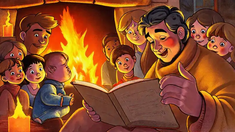 Un niño escucha una historia cálida