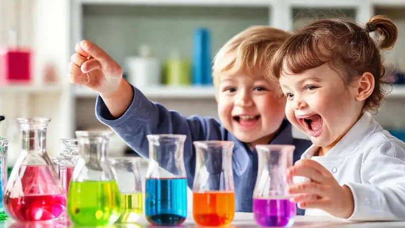 Un niño explora la ciencia con alegría