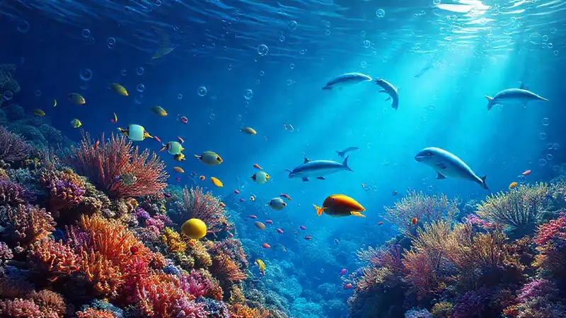 Arrecife de coral vibrante y marino