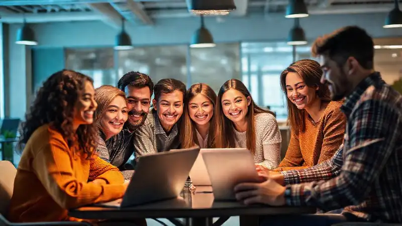 Familia diversa colabora en un espacio brillante