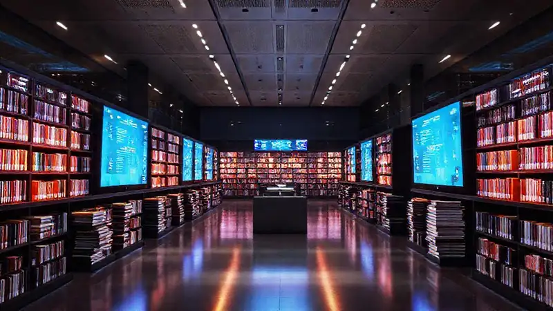 Una biblioteca digital moderna y vibrante