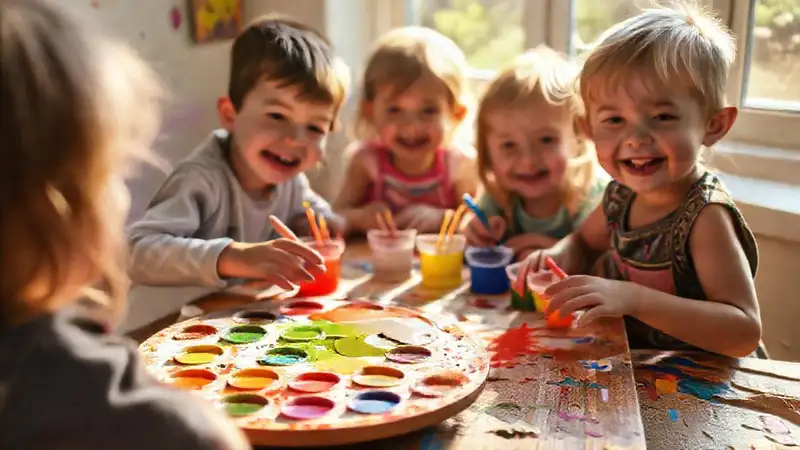Niños felices crean arte vibrante