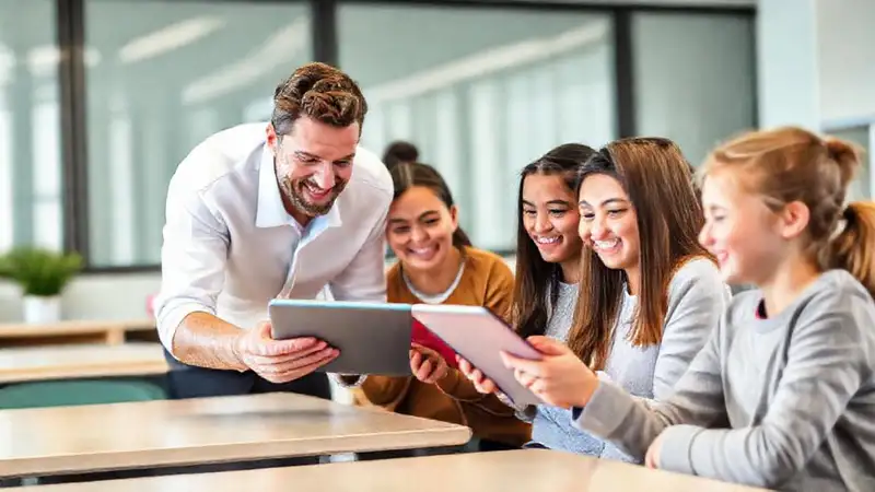 Aula moderna: estudiantes aprenden con tecnología