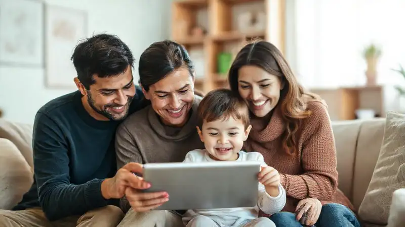 Familia diversa disfruta un momento cálido