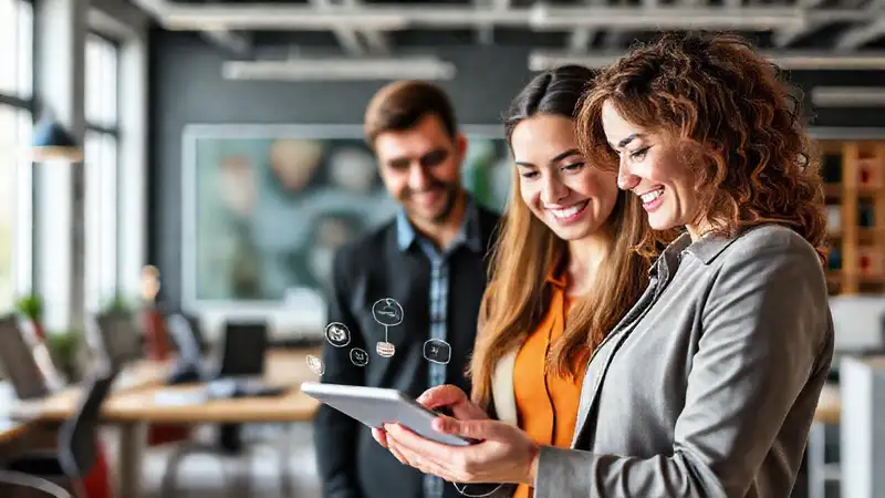 Mujer profesional aprende en oficina moderna