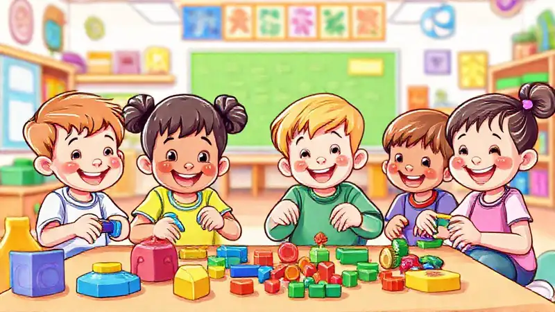 Niños felices aprenden con juegos coloridos