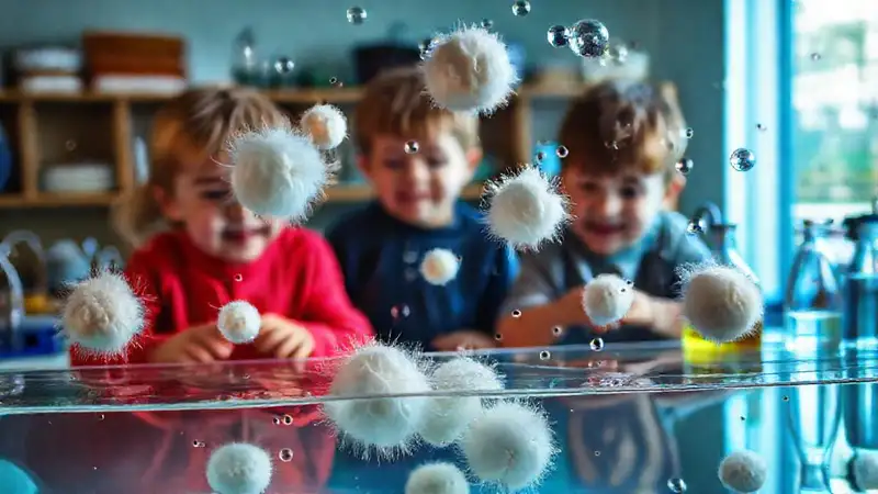 Niños exploran ciencia con burbujas flotantes