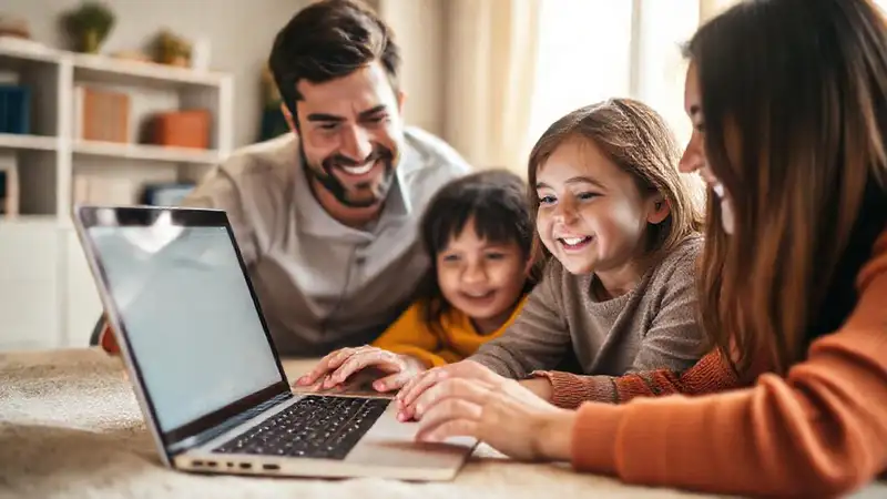 Familia aprende digitalmente en casa