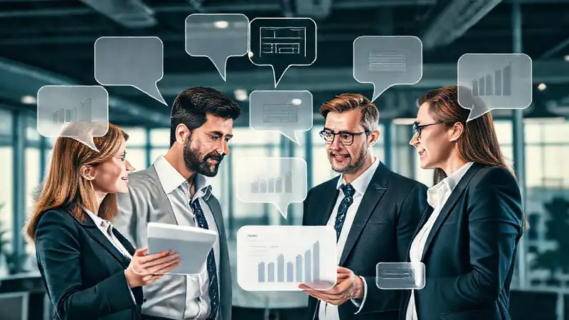 Profesionales colaboran digitalmente con claridad